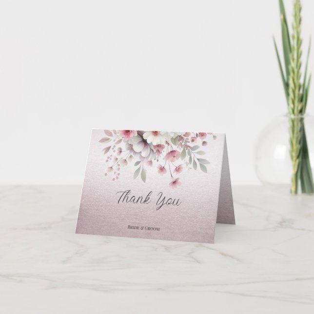 Modern Pink White Floral Thank You Card (Front)