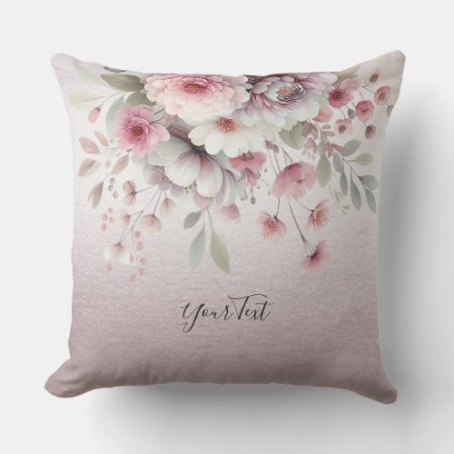Modern Pink White Floral Throw Pillow