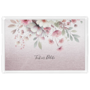 Modern Pink White Floral Vanity Tray