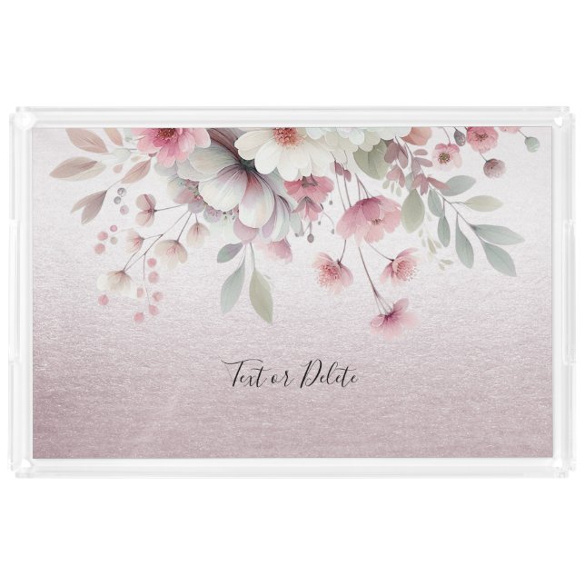 Modern Pink White Floral Vanity Tray (Front)