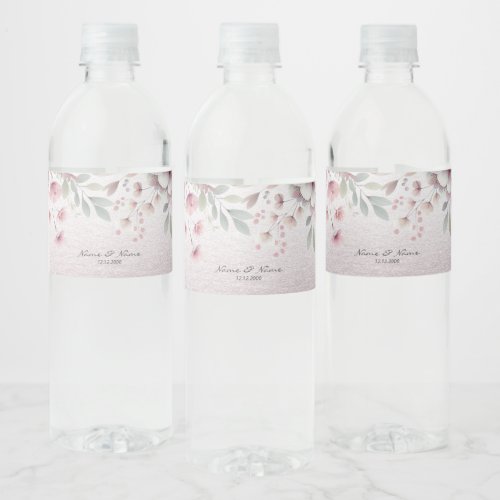 Modern Pink White Floral Water Bottle Label