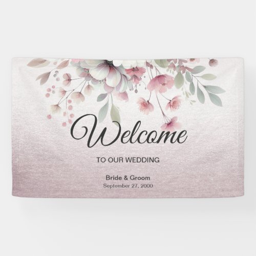 Modern Pink White Floral Welcome Banner