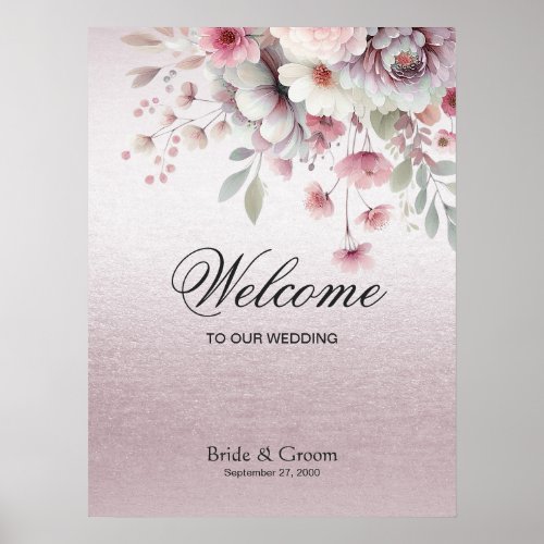 Modern Pink White Floral Welcome Poster Sign