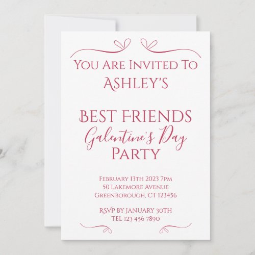 Modern Pink White Galentines Day Party Invitation