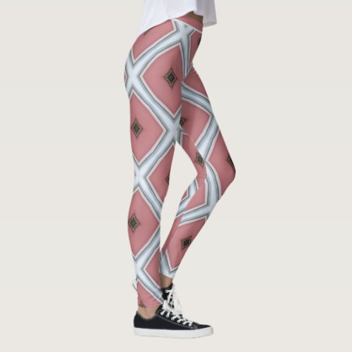 Modern Pink White Geometric Stylish Pattern  Leggings