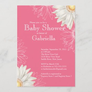 Modern Pink & White Gerbera Daisy Baby Shower Invitation by celebrateitinvites at Zazzle