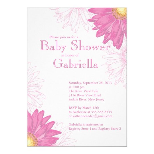 Modern Pink White Gerbera Daisy Baby Shower Invitation Zazzle Modern Pink White Gerbera Daisy Baby Shower Invitation