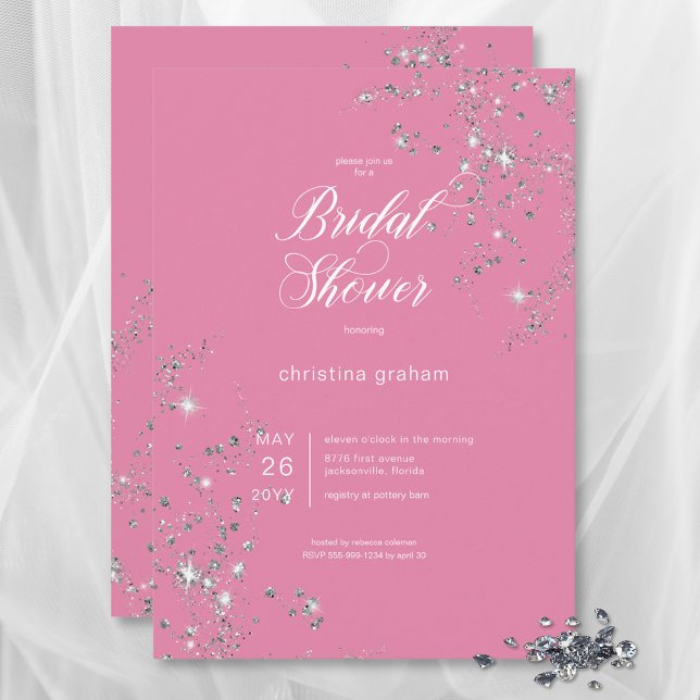 Modern Pink & White Glam Diamonds Bridal Shower Invitation (Modern Pink & White Glam Diamonds Bridal Shower Invitation)