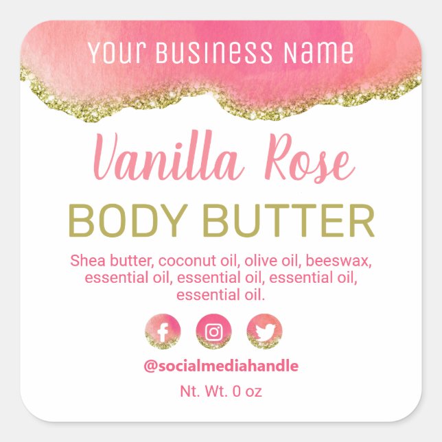 Modern Pink White Gold Glitter Product Labels (Front)