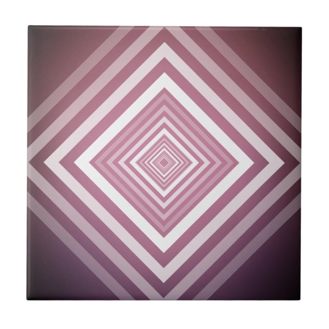 Modern Pink & White Gradation Squares Ceramic Tile (Front)