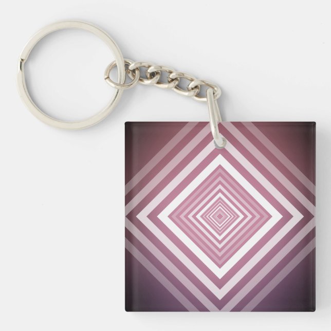 Modern Pink & White Gradation Squares Keychain (Front)