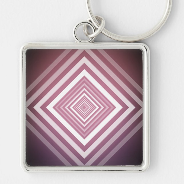 Modern Pink & White Gradation Squares Keychain (Front)