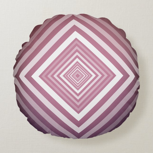 Modern Pink & White Gradation Squares Round Pillow (Front)