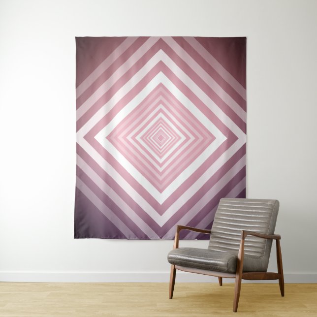 Modern Pink & White Gradation Squares Tapestry (In Situ)