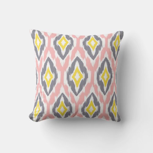 Modern pink white gray Ikat Tribal Pattern 1a Throw Pillow