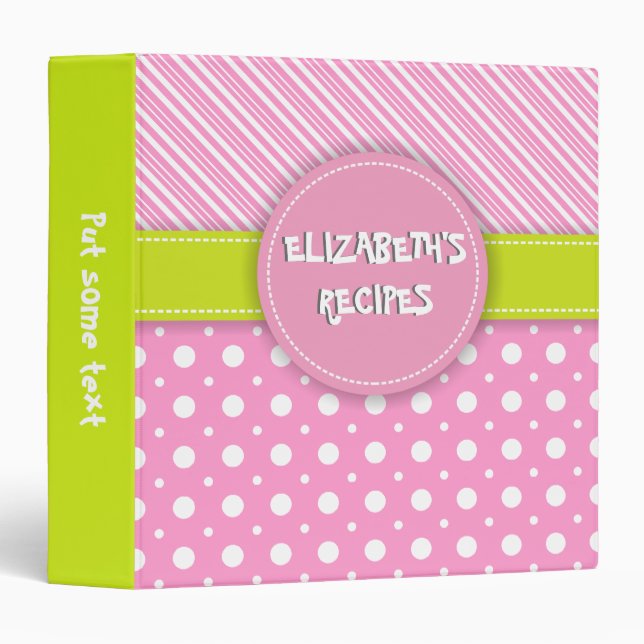 Modern pink, white, green polka dot & stripes binder (Front/Spine)