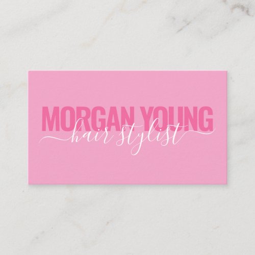 Modern pink white hair stylist script signature business card