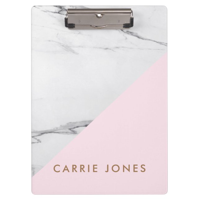 Modern Pink White Marble Business Elegant Clipboard (Front)