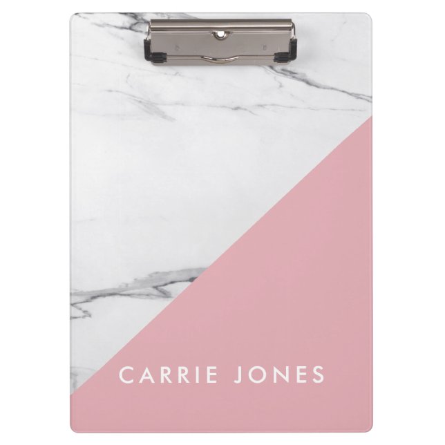 Modern Pink White Marble Business Elegant Minimal Clipboard (Front)
