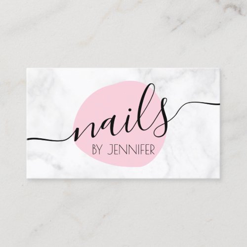 Modern pink  white marble nails business card
