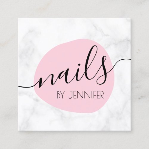 Modern pink  white marble nails square business card