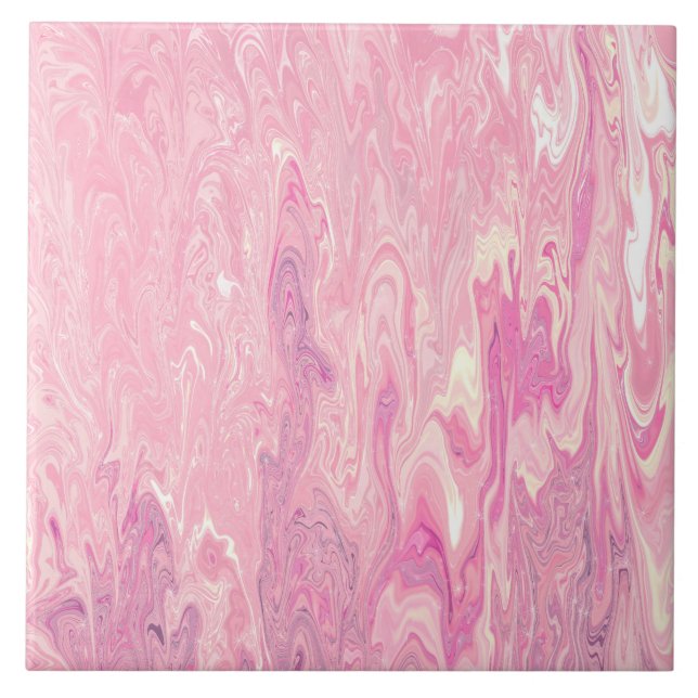 Modern pink White Marbling Paint Abstract Design Ceramic Tile (Front)