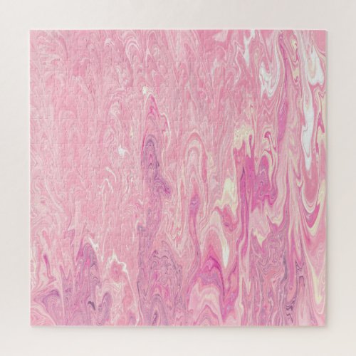 Modern pink White Marbling Paint Abstract Design Jigsaw Puzzle