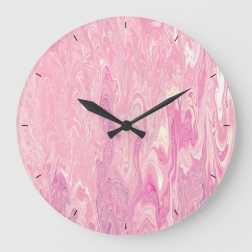 Modern pink White Marbling Paint Abstract Design Large Clock