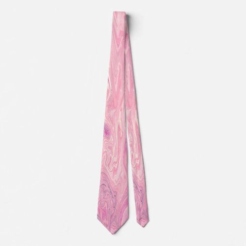 Modern pink White Marbling Paint Abstract Design Neck Tie