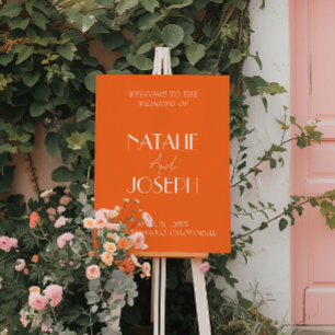 Modern Pink White Minimal Wedding Welcome Sign