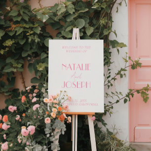 Modern Pink  White Minimal Wedding Welcome Sign