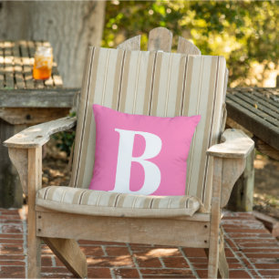 Modern Pink White Monogram Initial Patio Outdoor Pillow