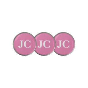 Modern Pink White Monogram Initials Golf Ball Marker