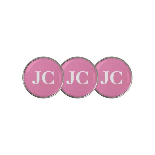 Modern Pink White Monogram Initials Golf Ball Marker (3 Up)