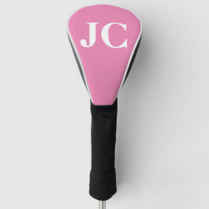 Modern Pink White Monogram Initials Golf Head Cover