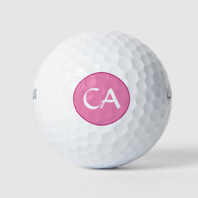 Modern Pink White Monogram Initials Personalized  Golf Balls (Front)