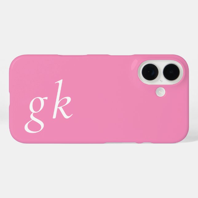 Modern Pink White Monogram Name Case-Mate iPhone Case (Back (Horizontal))