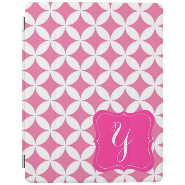 Modern Pink & White Monogrammed iPad Cover (Front)