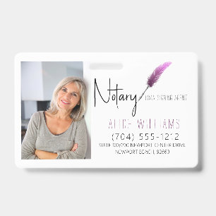 Modern Pink & White Notary Photo Business Badge