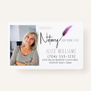 Modern Pink & White Notary Photo Business Badge