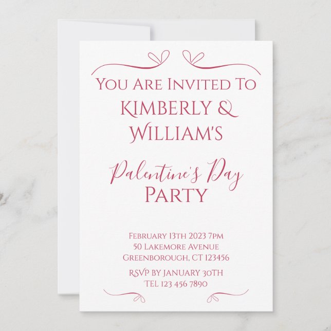 Modern Pink White Palentine's Day Party Invitation (Front)