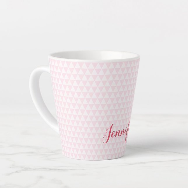 Modern Pink White Pattern Elegant Personalized Latte Mug (Left Angle)