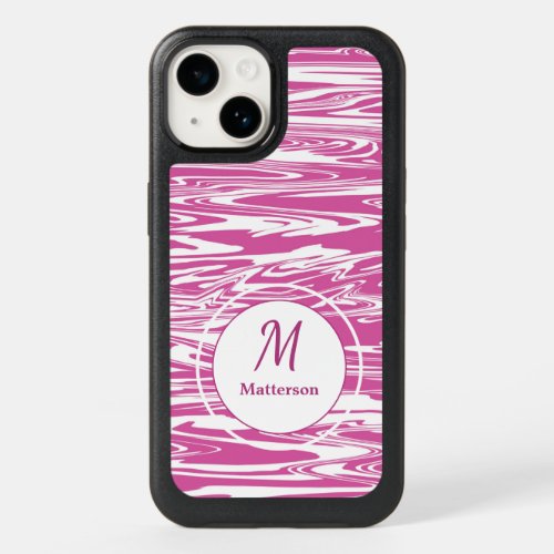 Modern Pink White Pattern Monogram Custom  OtterBox iPhone 14 Case