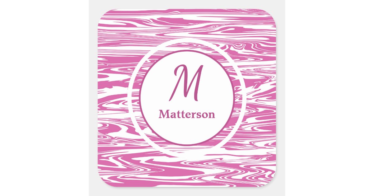 Monogram White on Light Pink Square Sticker, Zazzle in 2023