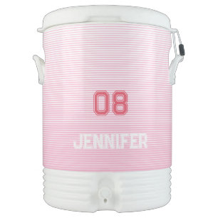 Modern Pink White Player Name Jersey Number Sports Beverage Cooler