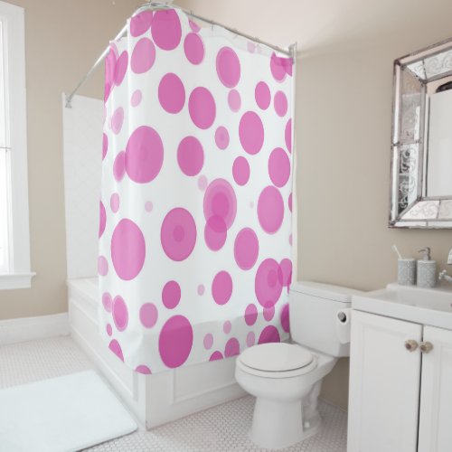 Modern Pink  White Polka Dot Bubbles Party Shower Curtain