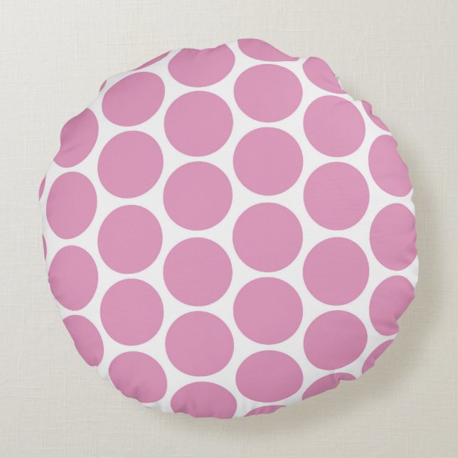 MODERN PINK, WHITE POLKA DOTS ROUND PILLOW (Back)