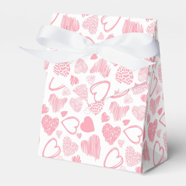 Modern Pink White Romantic Love Heart Doodle Favor Boxes (Front Side)