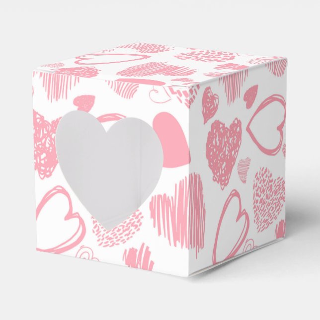 Modern Pink White Romantic Love Heart Doodle Favor Boxes (Front Side)