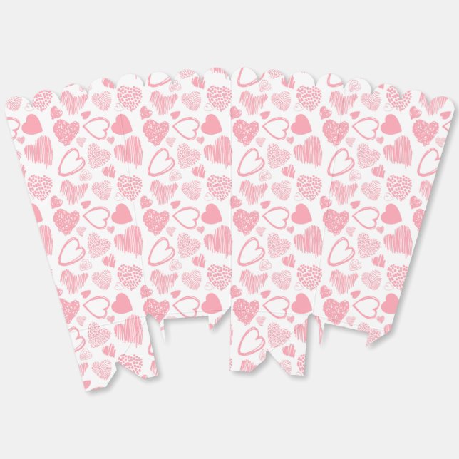 Modern Pink White Romantic Love Heart Doodle Favor Boxes (Unfolded)